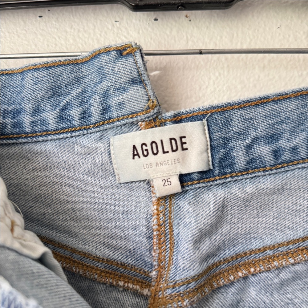 Agolde Distressed crisscross Light Blue Boyfriend Jeans - Picture 3 of 5